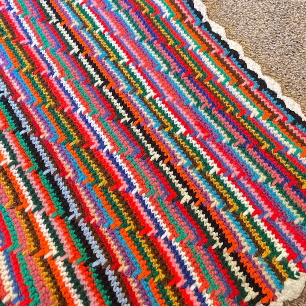 Handmade Granny Crocheted Rainbow Blanket boho cottagecore 70s afghan colorful‎